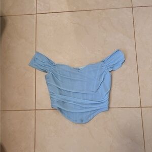 SHEIN Light Blue Off-Shoulder Ruched Crop Top
